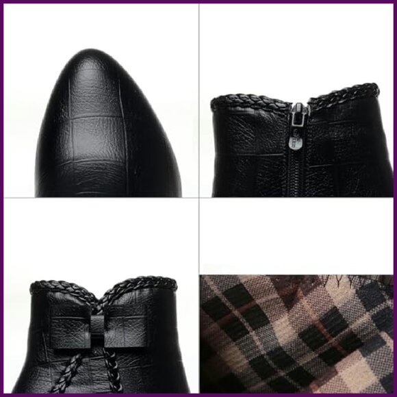 Pointed Toe Ankle Boots Side Zip Kitten Heel Fur Lined Winter Dress Booties - Picture 6 of 7